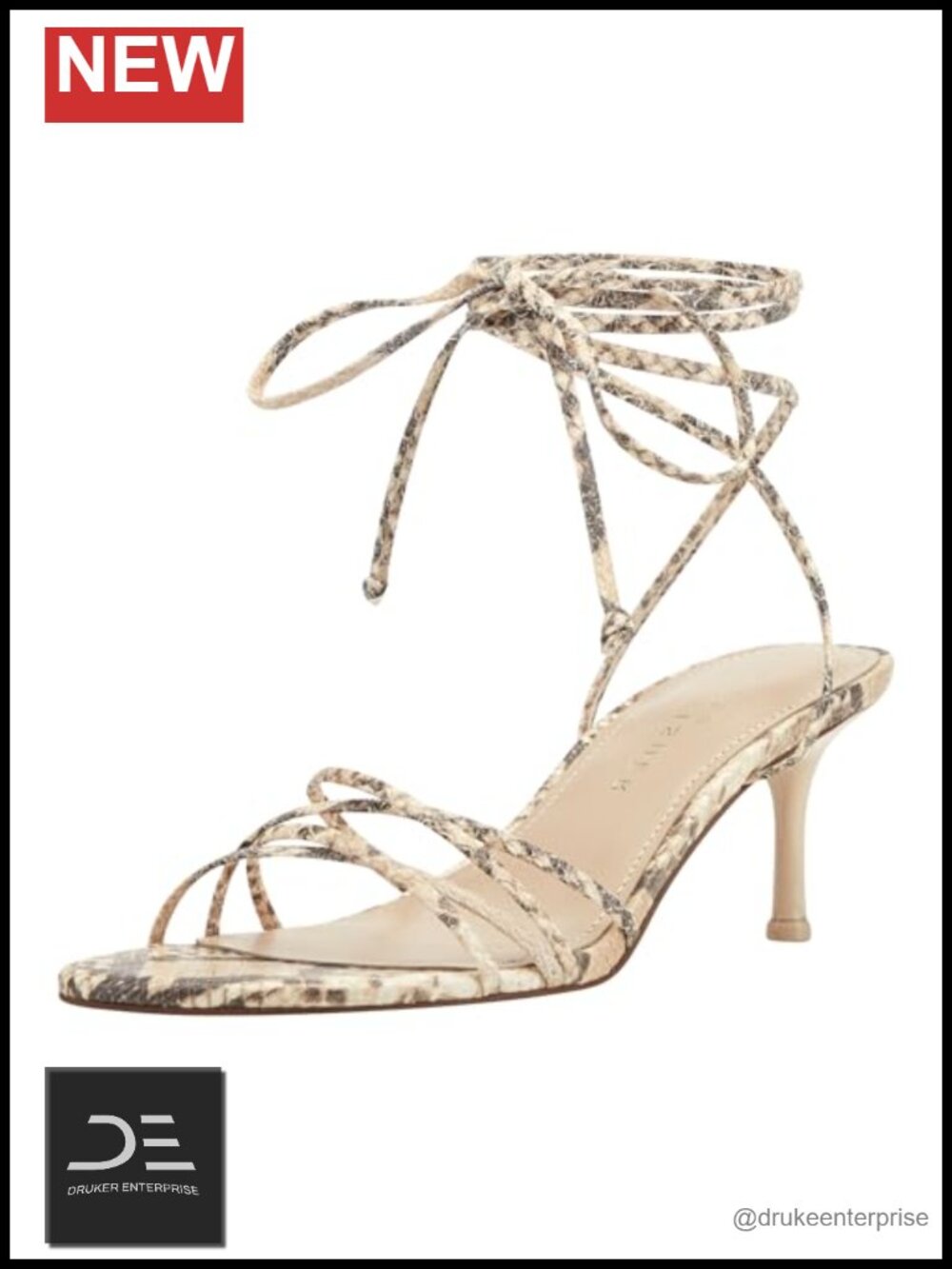 Leather Lace-Up Heeled Sandals Almond Open Toe 2.24in